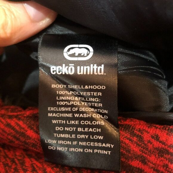 Ecko Unltd Mens Medium Red Black Heather Full Zip Hooded Hood Puffer Vest Size M - Picture 8 of 8
